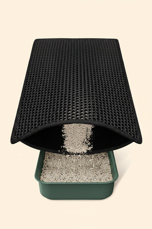 Cat Litter Mat Compact Size 23.6"X14.6" for Small Spaces, Upgrade Waterproof Leakproof Back Layer, Honeycomb Trapping Mat, Washable, Easy to Clean, Scatter Control Kitty Litter Matt, Black
