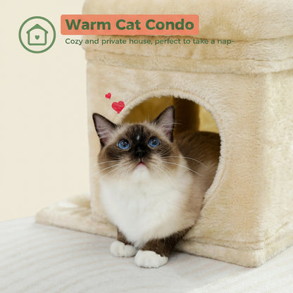 27" Cat Tree for Medium Cats Plush Condo and Scratching Posts, Beige