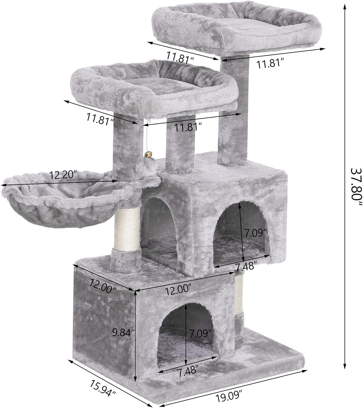 Cat Tree Tower Sisal Scratching Post Cat Condos Climbing Perch with Basket Cat House for Play Kitty Activity Center MMJ51L