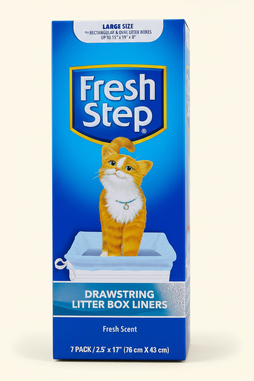 Drawstring Cat Litter Box Liners, Scented Heavy Duty Kitty Litter Bags for Large Oval or Rectangle Pans, Helps Contain Odor and Mess, Easy Lift Out Cleanup, 2.5 Ft X 17 In, 7 Count | Heavy-Duty Bags for Large Oval or Rectangle Pans, Drawstring Closure for Easy, Mess-Free Lift-Out Cleanup
