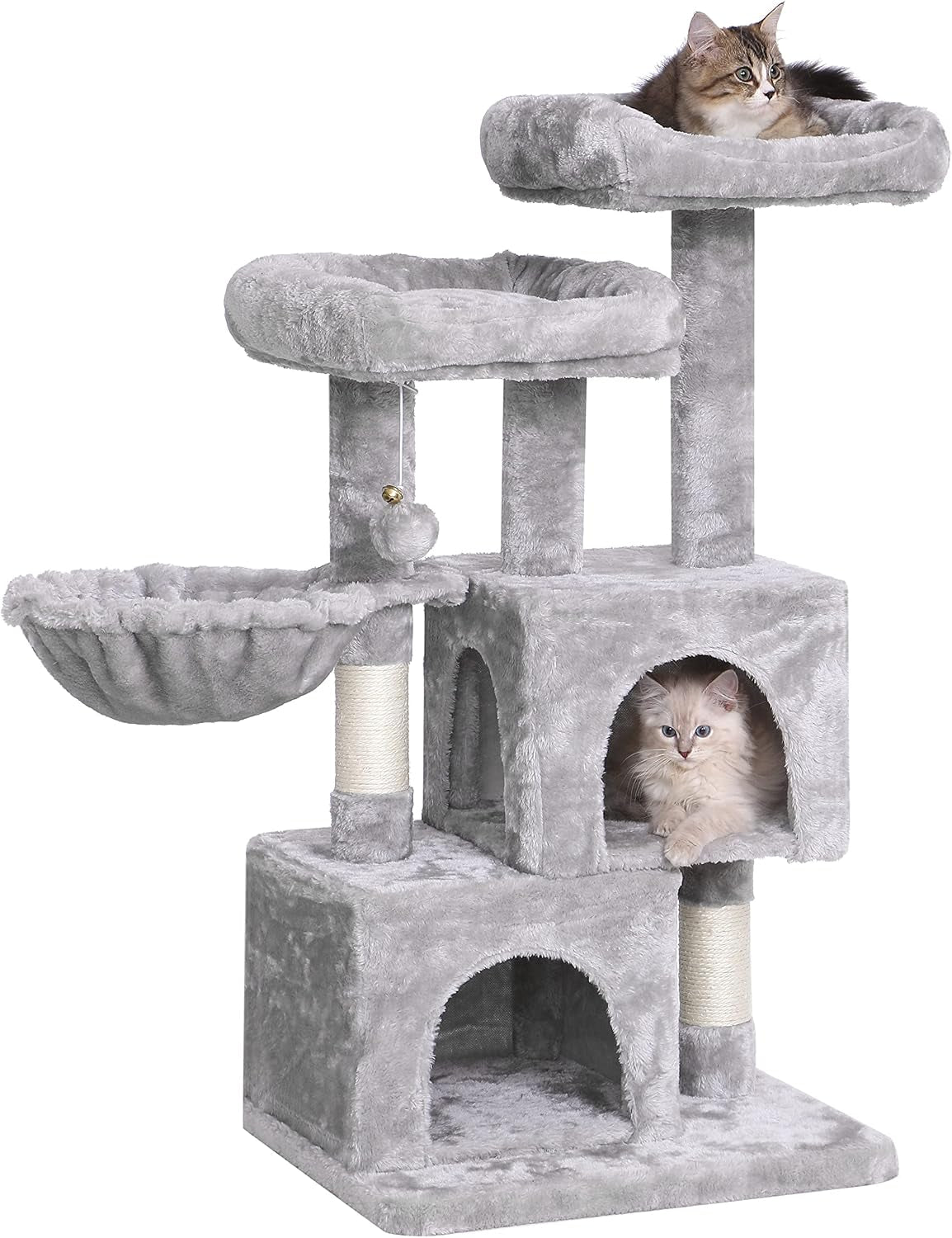 Cat Tree Tower Sisal Scratching Post Cat Condos Climbing Perch with Basket Cat House for Play Kitty Activity Center MMJ51L