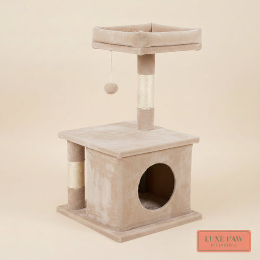 27" Cat Tree for Medium Cats Plush Condo and Scratching Posts, Beige
