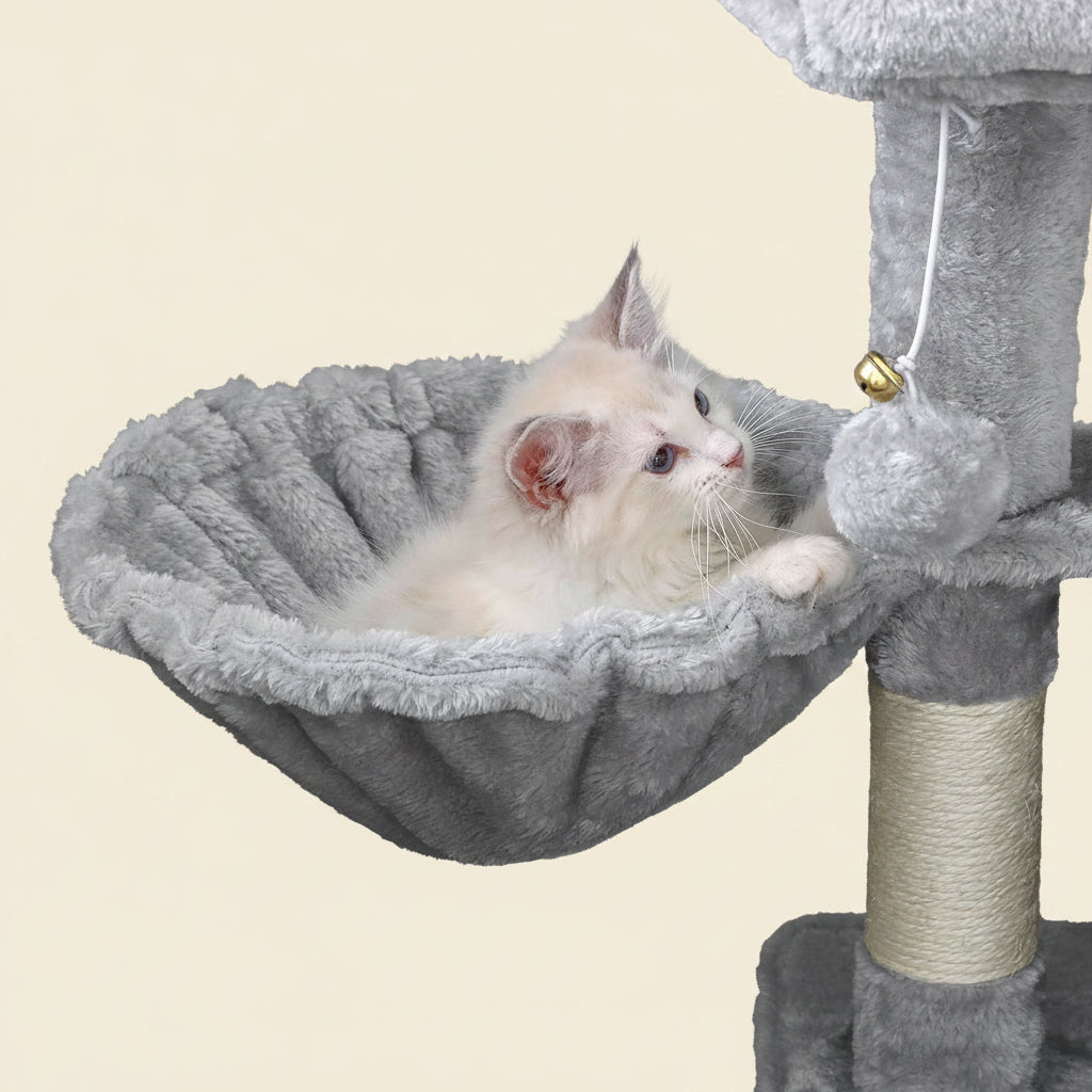 Cat Tree Tower Sisal Scratching Post Cat Condos Climbing Perch with Basket Cat House for Play Kitty Activity Center MMJ51L