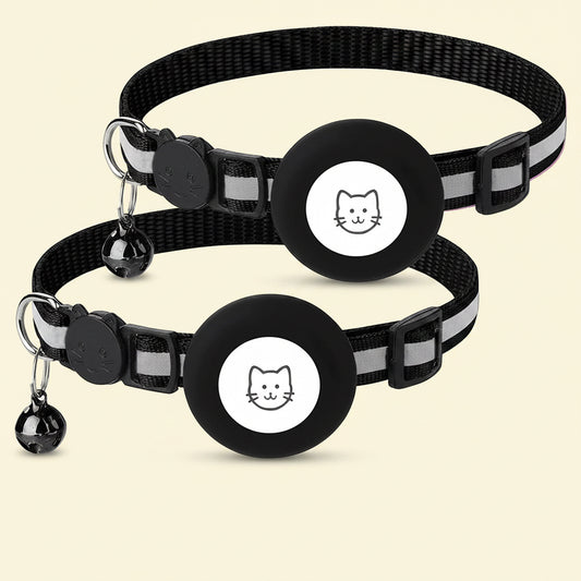 2 Pack Breakaway Airtag Cat Collar, Reflective Kitten Strap with Air Tag Case and Bell for Cat Kitten and Extra Small Dog, Black