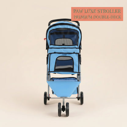 3-Wheel Pet Stroller, Lightweight Foldable Dog Stroller for Small Medium Dogs & Cats, Breathable Mesh & Weather Cover with Storage Basket, for Daily Walk Outdoor Travel (Blue)